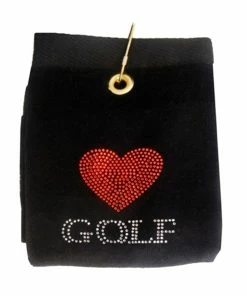 Navika Bling Heart Golf Towel Black