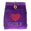 Navika Bling Heart Golf Towel Purple